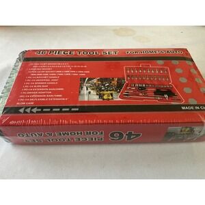 46 Piece Tool Set Home & Auto 1/4 Inch Drive Ratchet Socket Bit Set Red Case